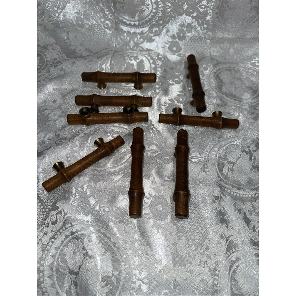 Vintage Wood Knobs Brass Hardware 8 Piece
